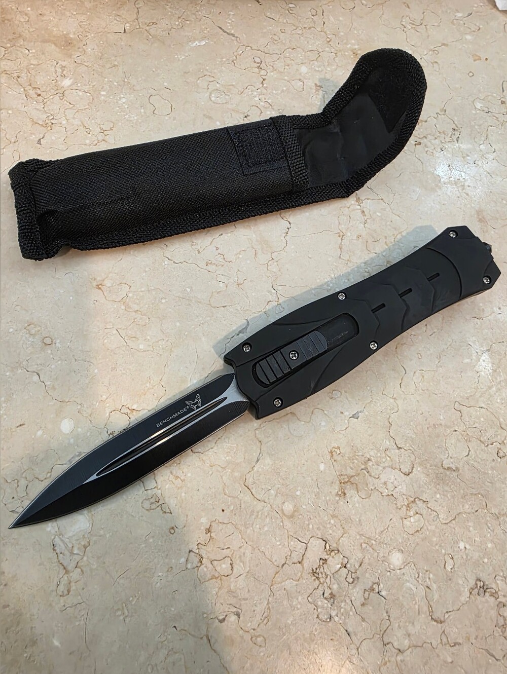 Bench Black OTF Tactical Folding Knife with Nylon Sheath